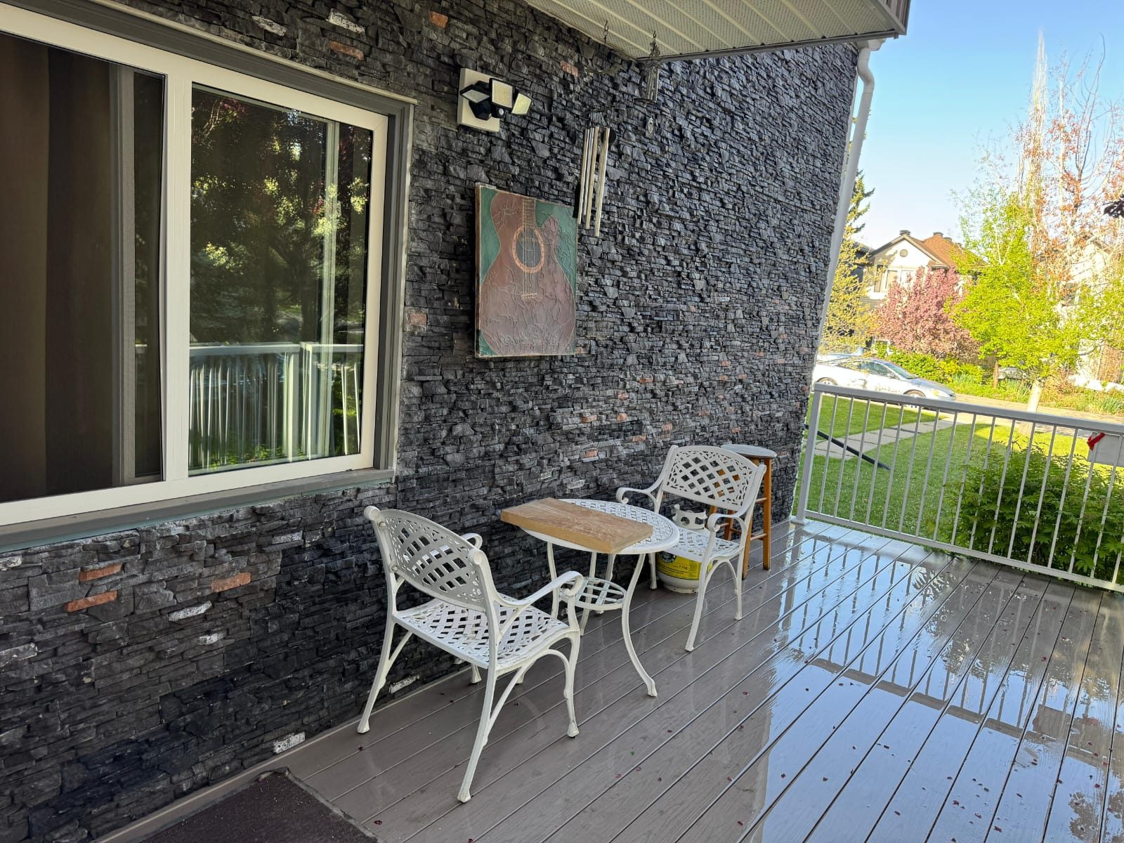 Stone veneer exterior on Calgary home